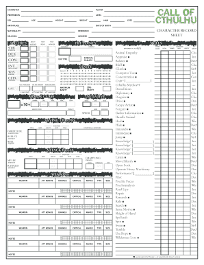 Call of Cthulhu D20 Character Sheet  Form