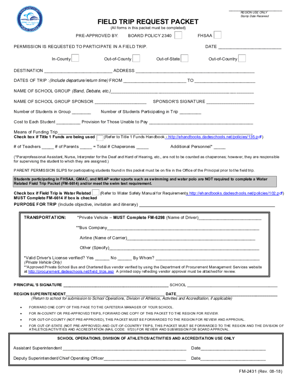  Miami Dade Field Trip Form 2018