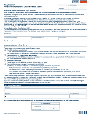 Navy Federal Written Statement of Unauthorized Debit 50  Form
