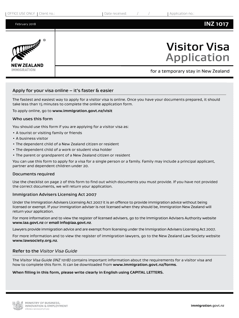 Get and Sign Nz Visitor Application  Form 2018
