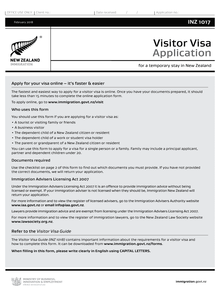  Nz Visitor Application  Form 2018