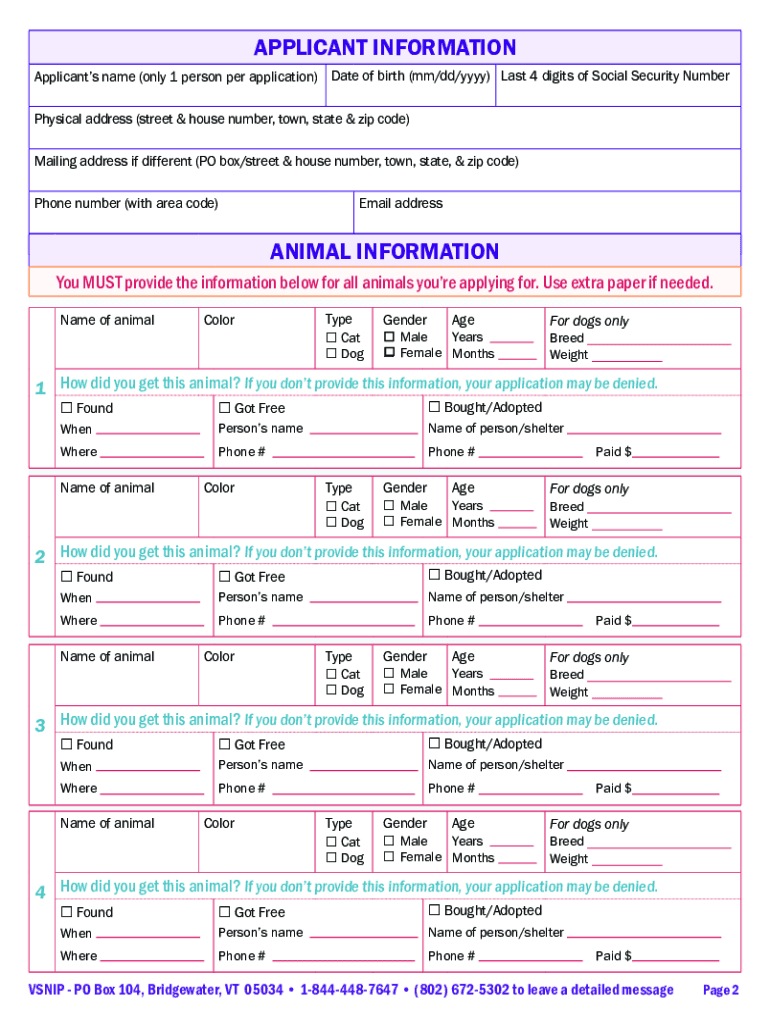 Vsnip Application  Form