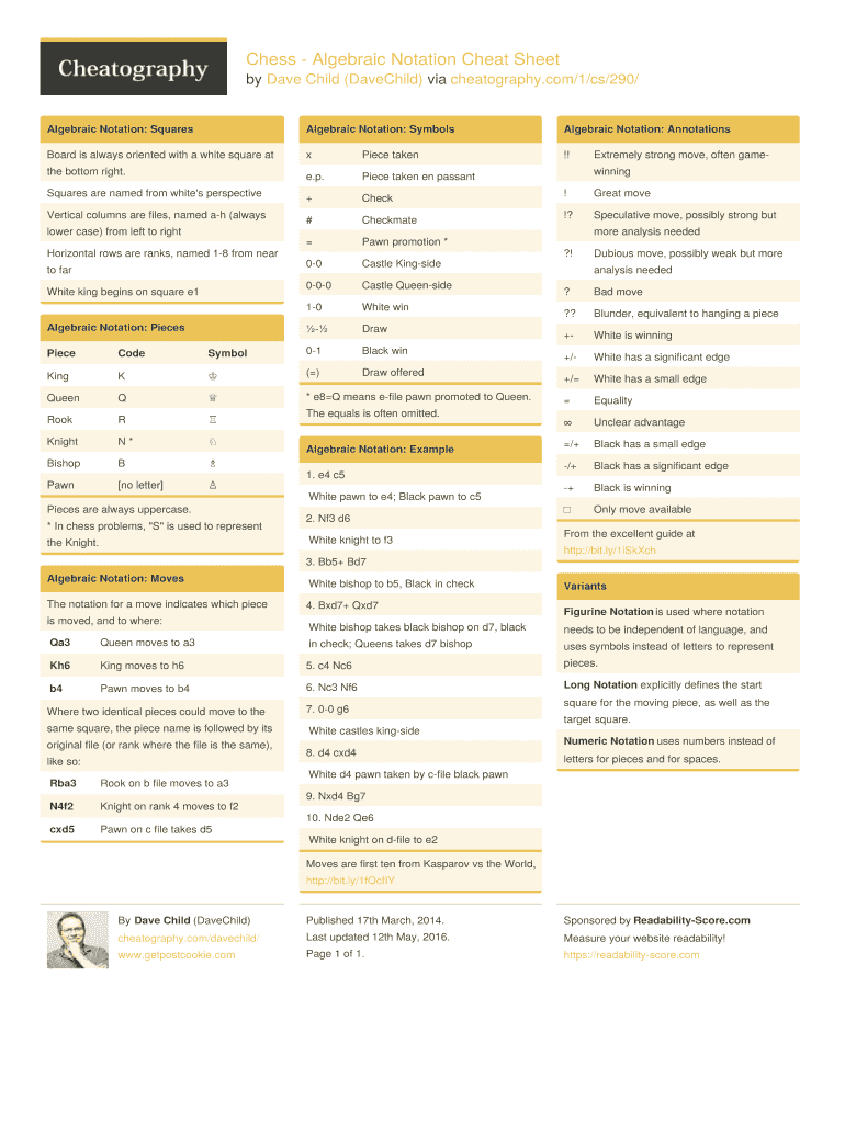 Chess Notation Cheat Sheet  Form