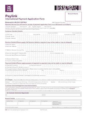  Aib Paylink Internatioal Payment Application Form 2018