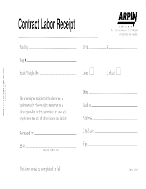Contract Labor Receipt  Form