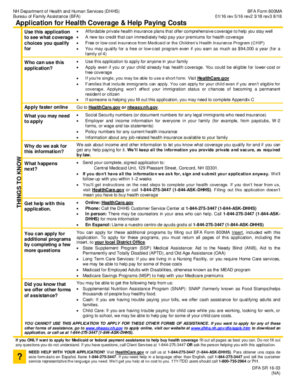 Bureau of Family Assistance BFA  Form