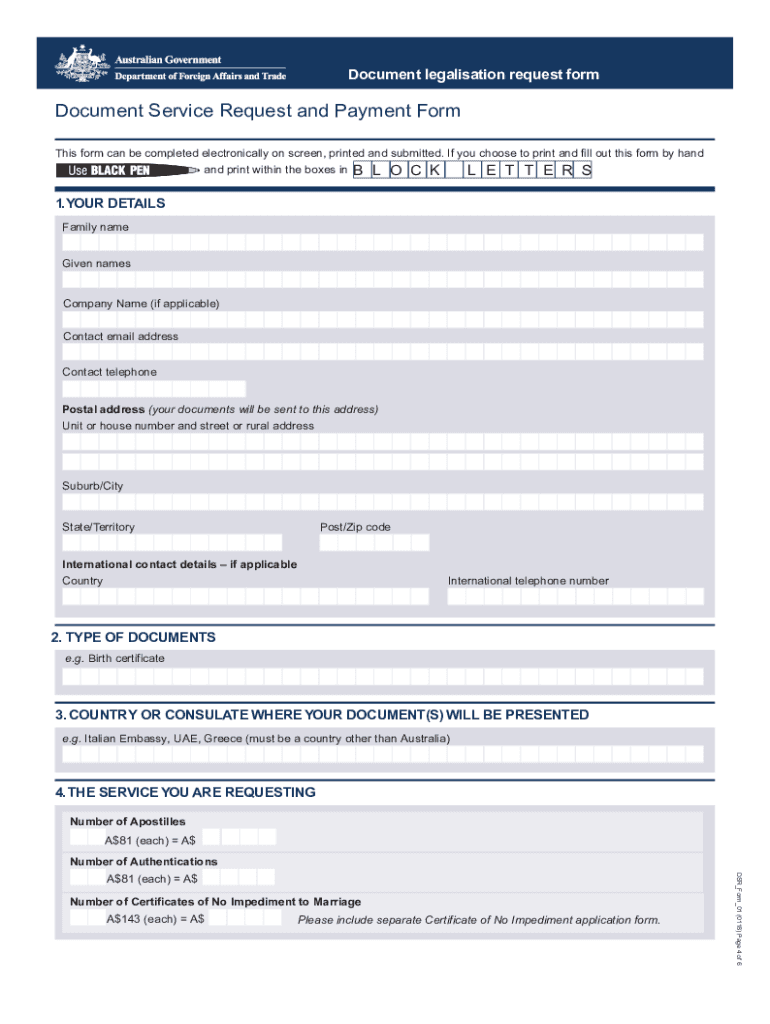 Document Legalisation Request Form