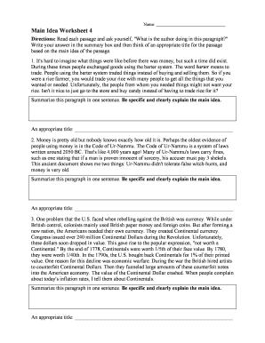 Main Idea Worksheet 4 Answers  Form
