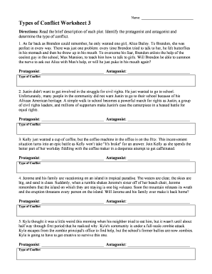 Types of Conflict Worksheet 3 Answer Key  Form