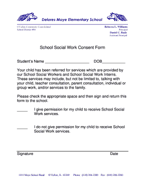 School Social Work Consent Form District 90