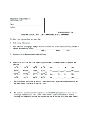 Ca Lode Claim Form