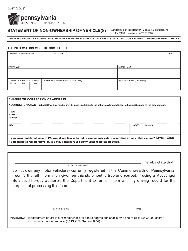  Dl 17 Form Print Out 2013