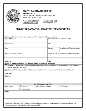 Request for a Waiver Exemption from Reporting South Dakota  Form
