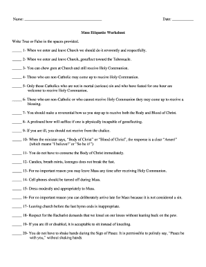 Mass Etiquette Worksheet  Form