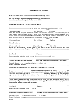 Get and Sign Declaration of Domicile Seminole County Florida 2018-2022 Form