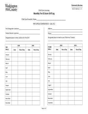  Child Care Fire Drill Log 2017-2024