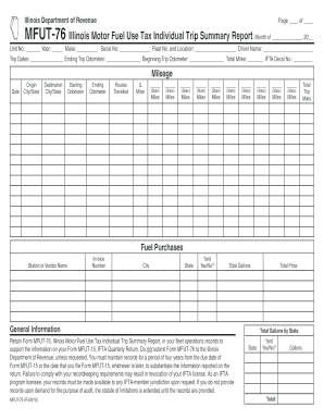 MFUT 76 Illinois Motor Fuel Use Tax Individual Trip Summary Report  Form