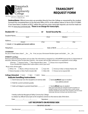 Naugatuck Valley Community College Transcript Request  Form
