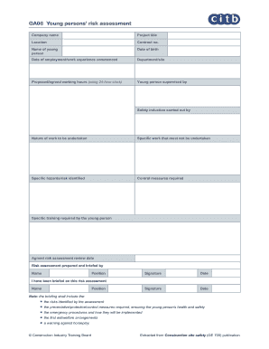 Young Persons Risk Assessment Template  Form