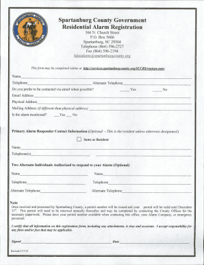 Get and Sign Alarm Spartanburg County 2015-2022 Form