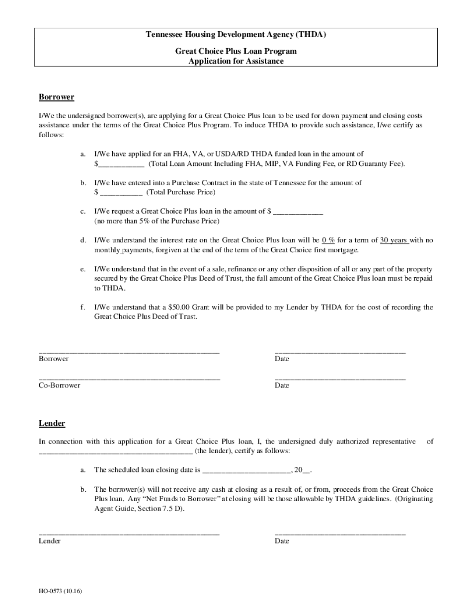 IWe the Undersigned Borrowers, Are Applying for a Great Choice Plus Loan to Be Used for Down Payment and Closing Costs  Form