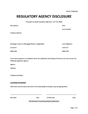 South Carolina Regulatory Agency Disclosure  Form