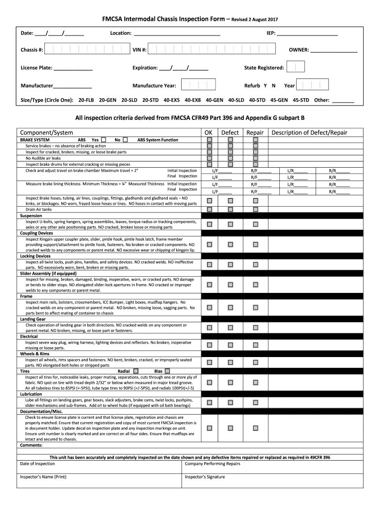 FMCSA Intermodal Chassis Inspection Form Revised 2 August