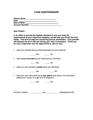 Cage Questionnaire Printable  Form