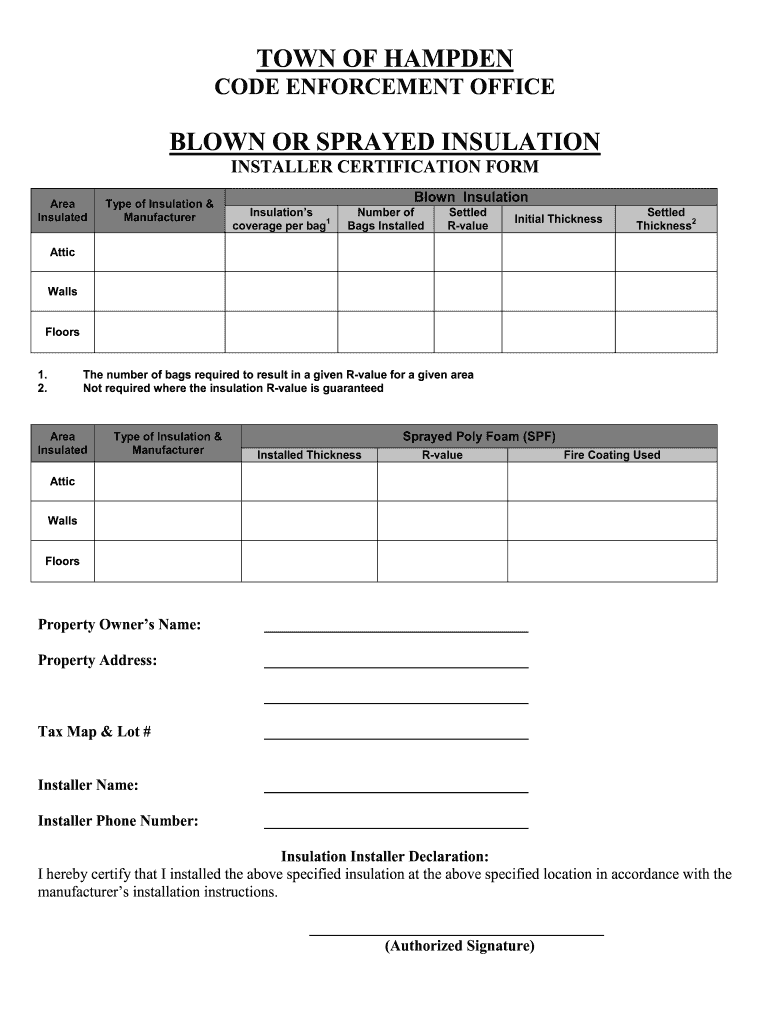 Insulation Certification Form