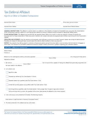  Tax Deferral Affidavit Age 65 or Older or Disabled Homeowner 50 126 Tax Deferreal Affidavit Age 65 or Older or Disabled Homeowne 2017-2024