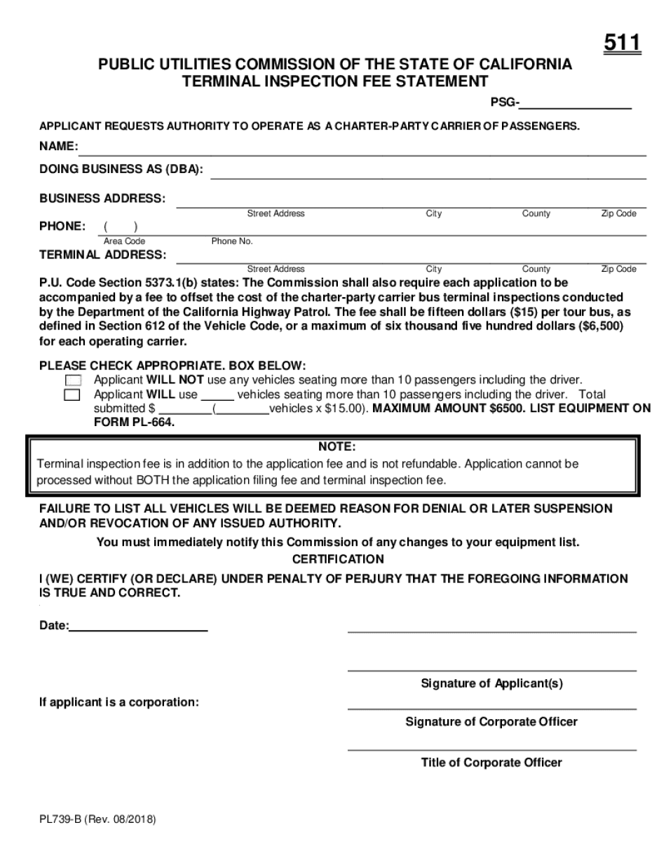  TERMINAL INSPECTION FEE STATEMENT 2018-2024