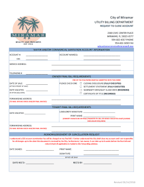  Request to Close Account Form City of Miramar 2018-2024