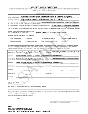 Assumed Name Certificate Hidalgo County  Form