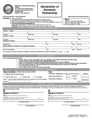 Declaration of Domestic Partnership Nevada Secretary of State  Form