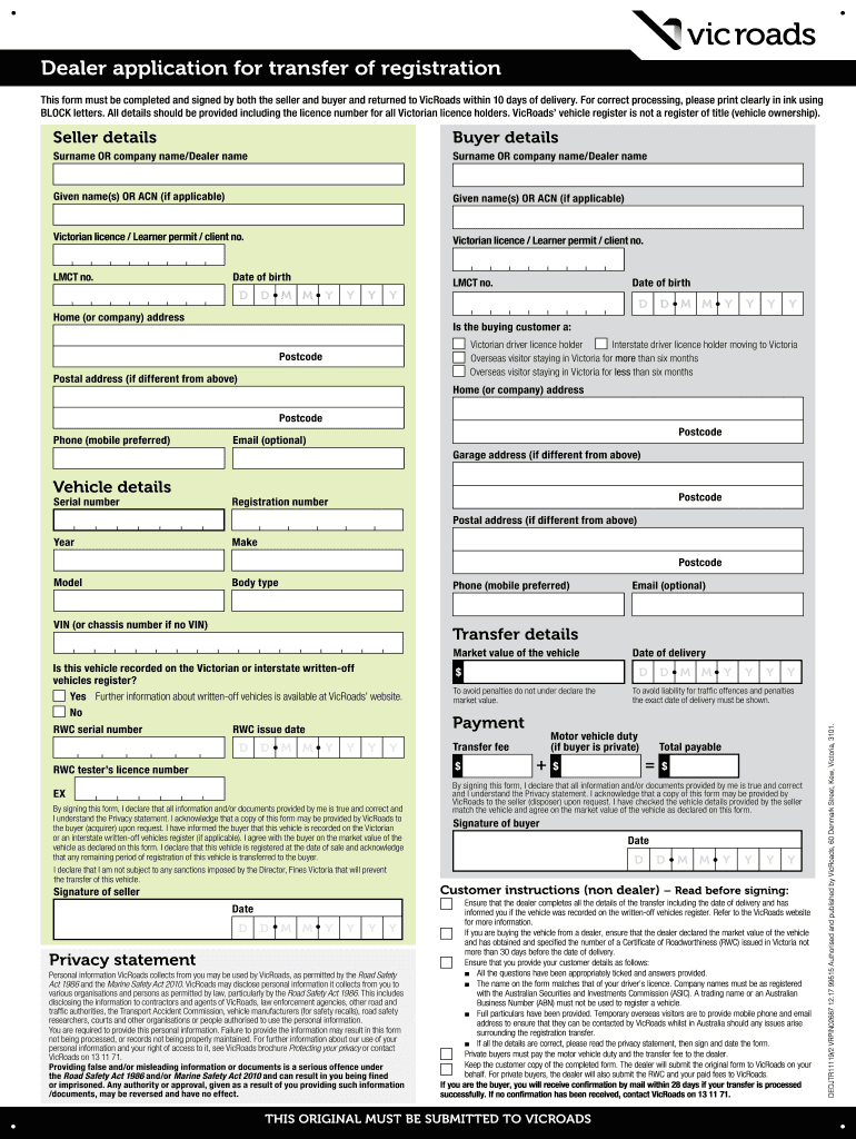  Dealer Application for Transfer of Registration 2017