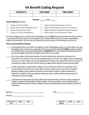 VA Benefit Coding Request Palomar College  Form