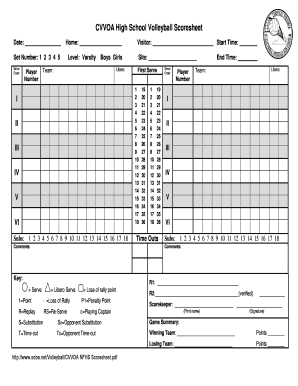 Nfhs Volleyball Score Sheet  Form