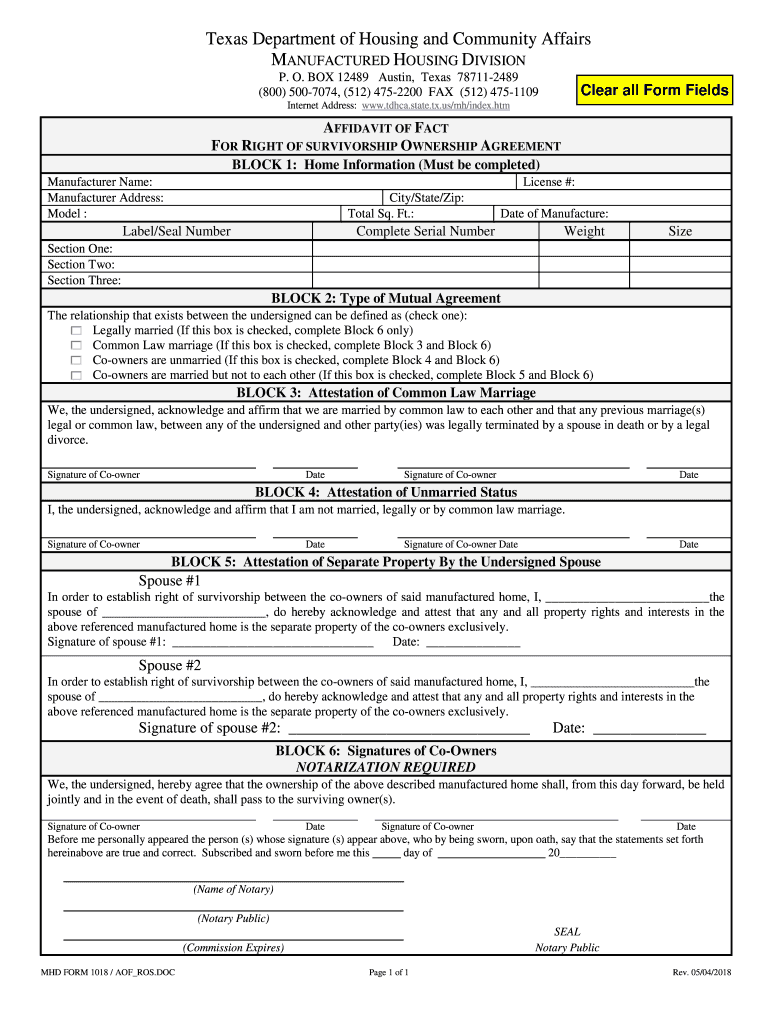 Texas Affidavit Survivorship  Form