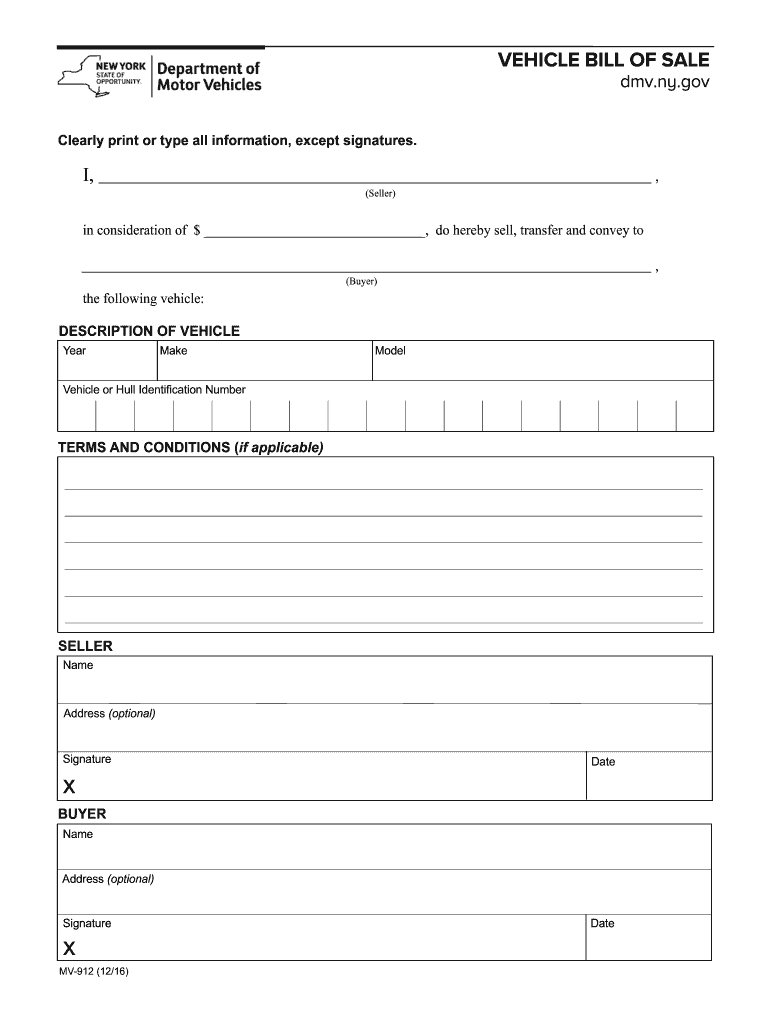  Vehicle Bill of Sale Bill of Sale 2016