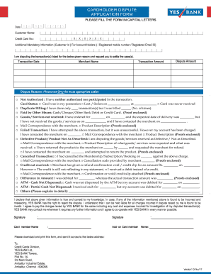 Yes Bank Credit Card Dispute Form