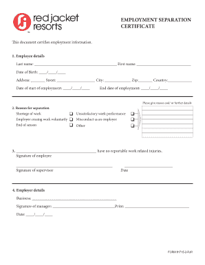 Employee Separation Certificate  Form