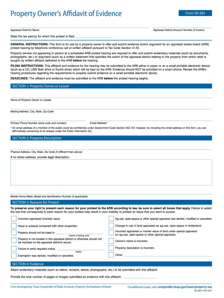  Comptroller Form 50 283 2018