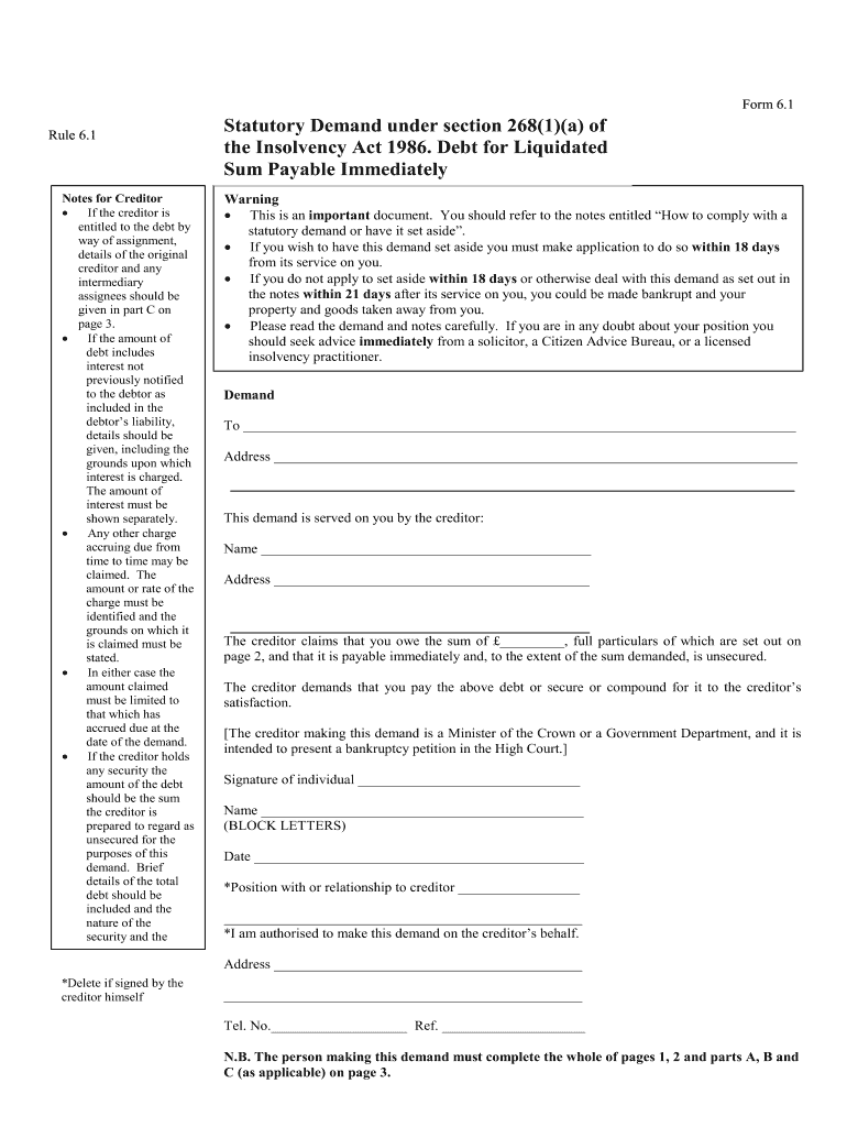 Statutory Demand  Form