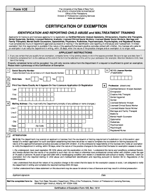 Certification of Exemption Form 1CE NYS Office of the Professions