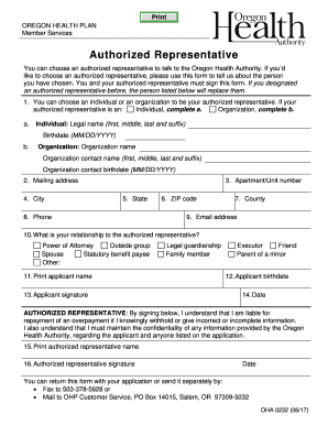 OHA 0232 Authorized Representative Form