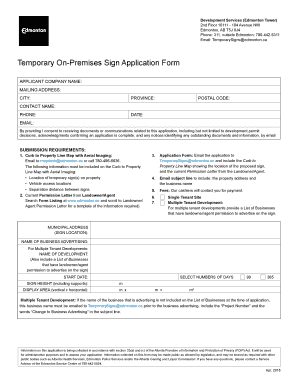  Temporary on Premises Sign Application Form 2018-2024