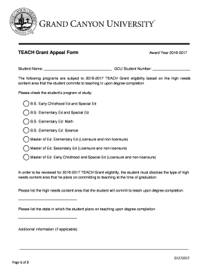 TEACH Grant Appeal Form