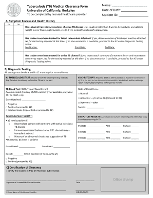 Berkeley Tb Medical Clearance Form