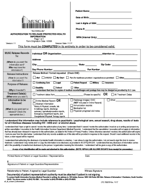  Disclosure of Patient Medical Information MUSC Health 2017