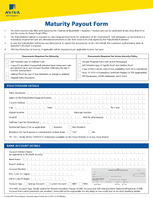 Aviva Maturity Payout Form